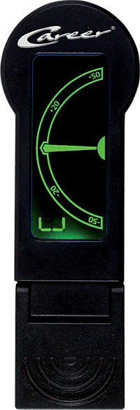 Beschreibung: Super kompakter Smart Tuner zum Anklemmen. Klapp- und drehbares LCD- Display (hinter- grundbeleuchtet). Verfügt über die Stimm- Modi chromatisch, Gitarre, Bass, Violine und Ukulele. ... Career Clip On Tuner A6, chromatisch