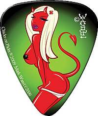 Beschreibung: Grover Allman Licensed Picks "Drop dead sexy" Farbig bedruckt, aus Zelluloid. Mit Motiven von Mark Wasyl. Stärke: 0, 8 mm Verpackungseinheit: 25 Stück Motiv: The devil inside GA Picks The Devil Inside (25 Refill)