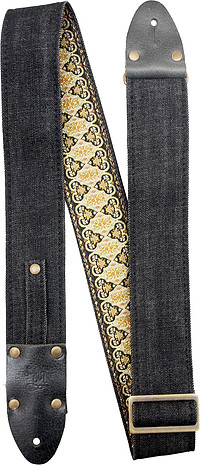 LM Vintage Denim Gurte haben eine Oberseite aus Premium- Denim und für den speziellen Vintage- Touch eine Baumwollunterseite mit verschiedenen Jacquard- Mustern. Messing- Hardware im Antik- Look. ... LM Gitarrengurt Vintage Denim VD-BOO