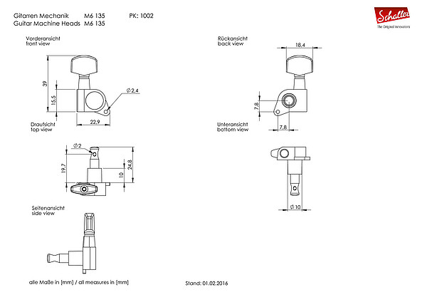 Schaller M6-135 3l3r small metal button* 